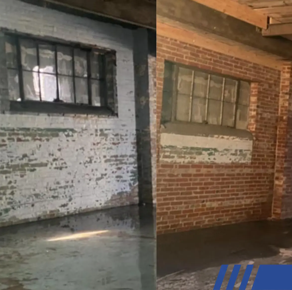 before and after snadblasting project Safe Handling of Full Building Removal