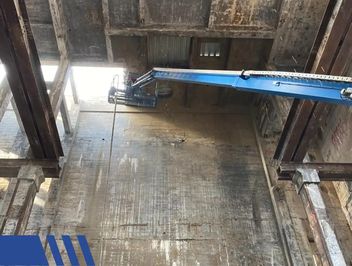 crane to help with sandblasting Engineered Demolition Plans